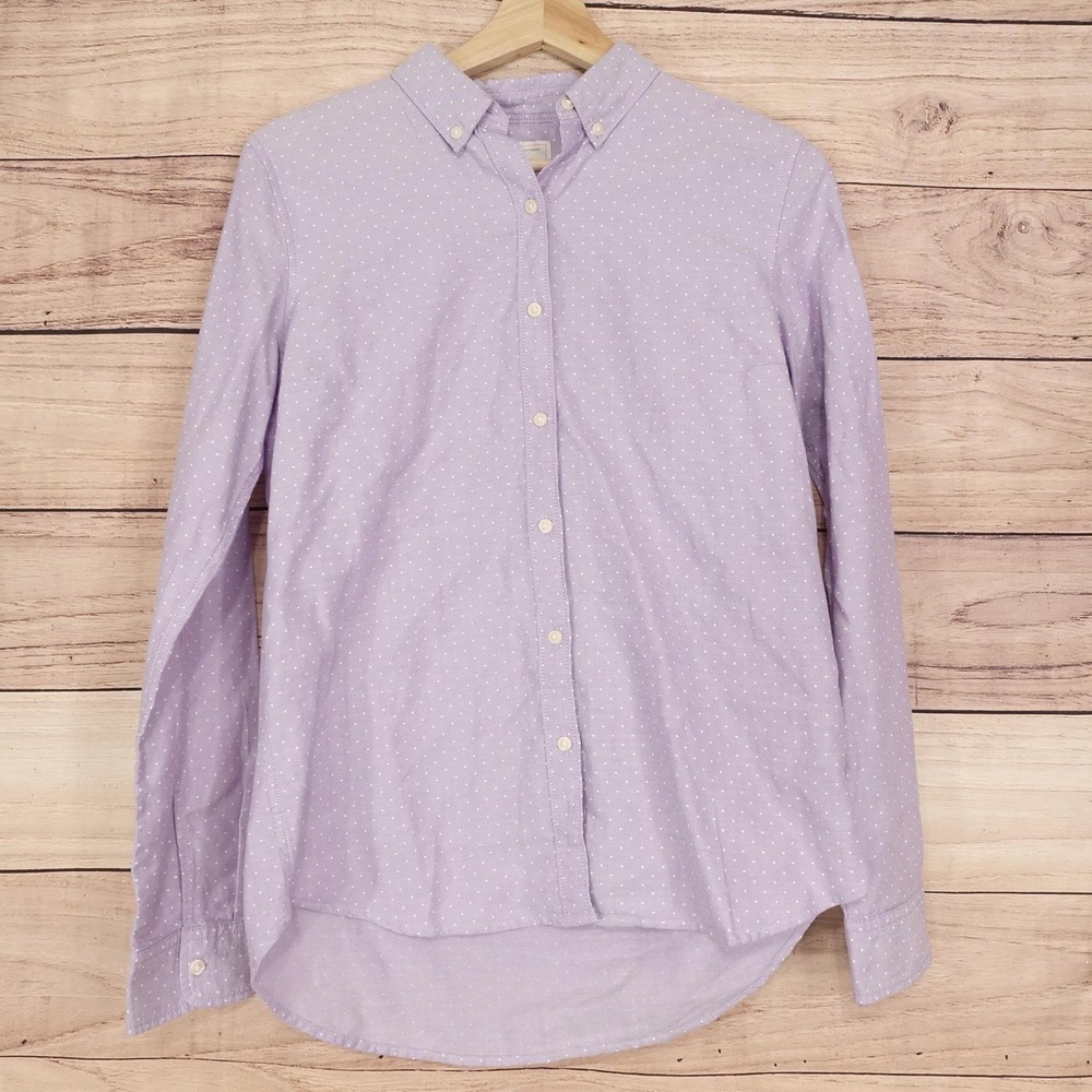 Gap Button-Up Womens S Purple Polka Dot Collared Long Sleeve Fitted Shirt Top
